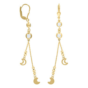 10kt 10k Yellow Gold Womens Cubic-Zirconia Moon Beaded Dangle Leverback Earrings
